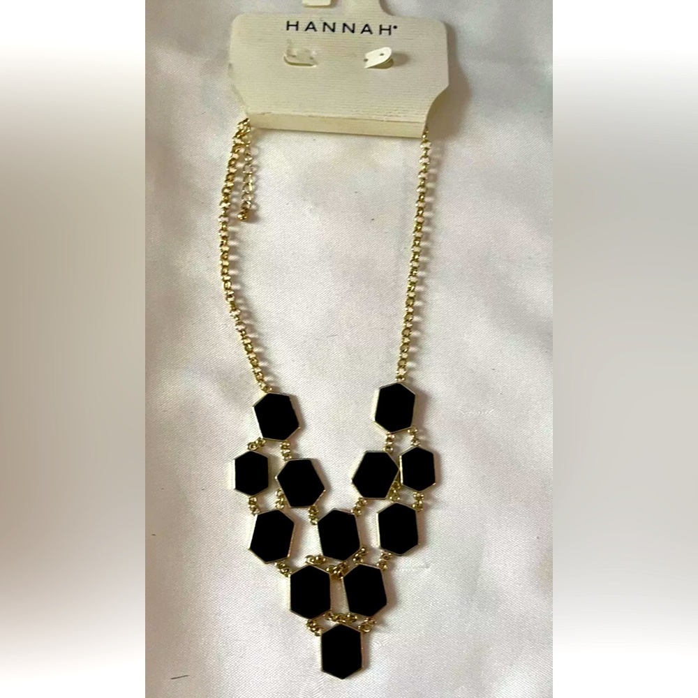 New Hannah Black & Gold Disk Cascading Necklace